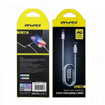 Awei Regular USB 2.0 Cable USB-C male - Lightning Λευκό 1m (CL-68)