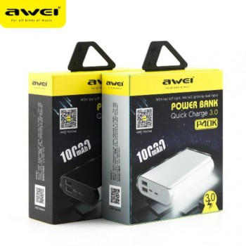 Powerbank εξωτερική μπαταρία με φακό AWEI P40K 10.000mAh - Black