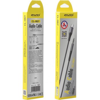 AWEI CL-116T AUX καλώδιο USB Type-C σε 3.5mm  1m - Mαύρο