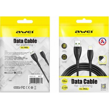 Awei CL-115M micro USB Cable 2.4A Καλώδιο φόρτισης και Μεταφοράς Δεδομένων 1Μ Μαύρο
