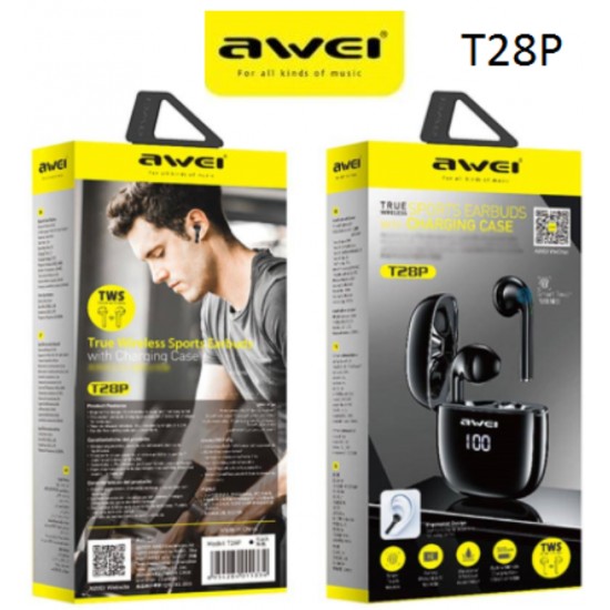Ακουστικά Bluetooth Awei T28P TWS Smart touch Double Ear Wireless - Black Ακουστικά Bluetooth Awei T28P TWS Smart touch Double Ear Wireless - Black