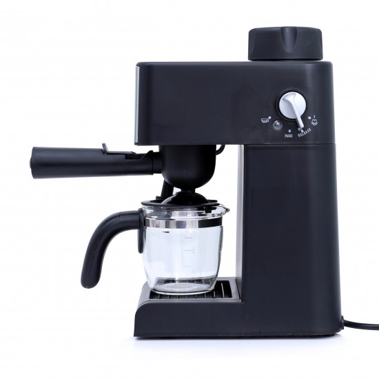 Geepas 240ML Cappuccino Maker 800W - 4 cup Stainless Steel Filters, Aluminium Alloy Boiler, Over Pressure Protected, Indicator On\Off Lights, 2 Cup Dispense, Detachable Drip Tray