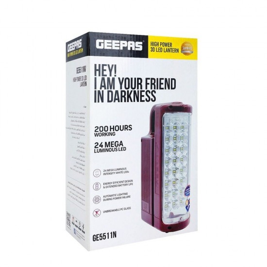 Geepas Rechargeable LED Lantern | Energy Efficient Design with USB Mobile Charging and Solar Input| Compact