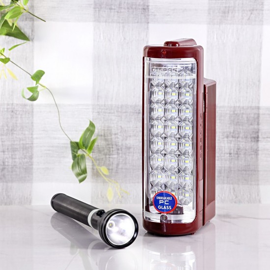 Geepas Rechargeable LED Lantern & 1Pc Torch | Emergency Lantern with Light Dimmer Function