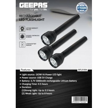 Geepas 3in1 Rechargeable Led Flashlight