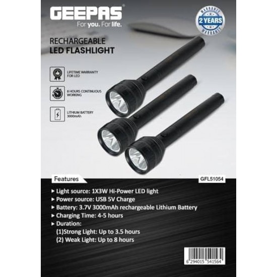 Geepas 3in1 Rechargeable Led Flashlight
