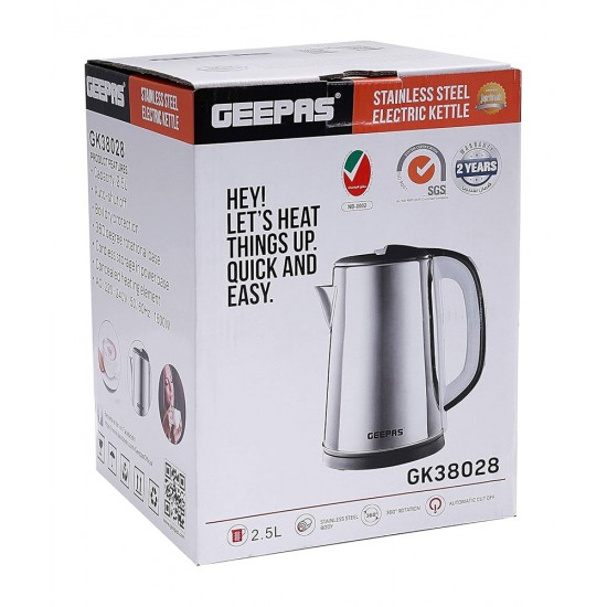 Geepas Electric Kettle 2.5L 1600W - Cordless Tea Kettle, Auto Shut-Off