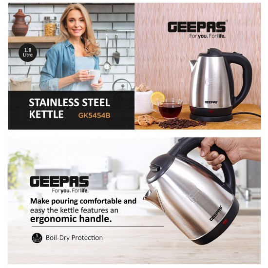 Geepas 1.8L Electric Kettle Stainless Steel Cordless Kettle