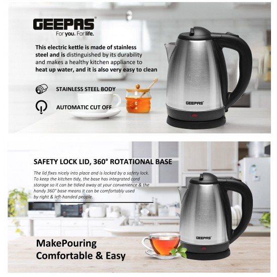 Geepas 1.8L Electric Kettle Stainless Steel Cordless Kettle