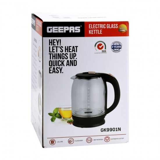 Geepas Electric Kettle Glass Body, Boil Dry Protection & Auto Shut Off