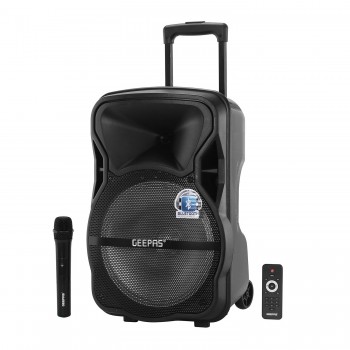Geepas Trolley Bluetooth Speaker - Wireless Microphones, 1800mAh Rechargeable Battery