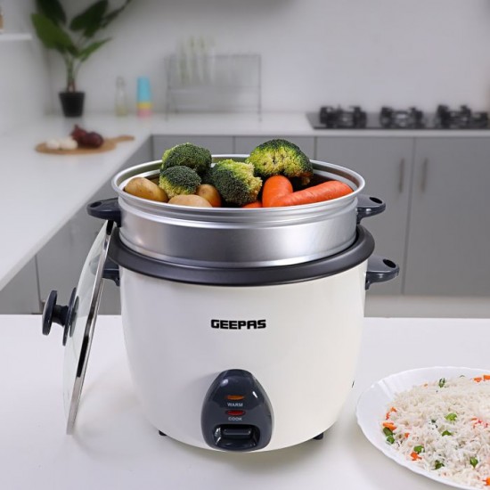Geepas 2.2L Electric Rice Cooker -Cook/Warm/Steam, High-Temperature Protection Geepas 2.2L Electric Rice Cooker -Cook/Warm/Steam, High-Temperature Protection