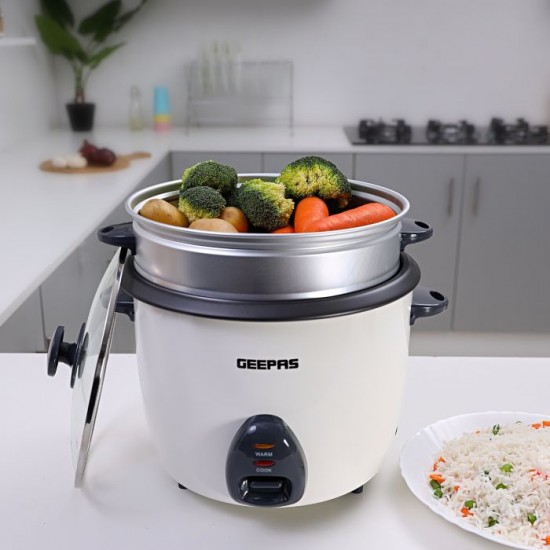 Geepas 2.2L Electric Rice Cooker -Cook/Warm/Steam, High-Temperature Protection