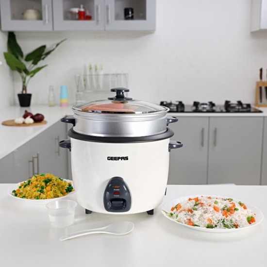 Geepas 2.2L Electric Rice Cooker -Cook/Warm/Steam, High-Temperature Protection