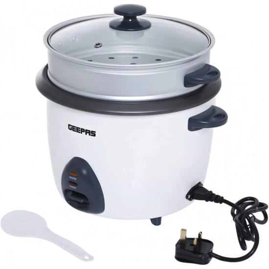 Geepas 2.2L Electric Rice Cooker -Cook/Warm/Steam, High-Temperature Protection