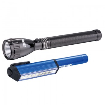 Geepas GFL4647 2-in-1 Rechargeable Flashlight 236mm - Rechargeable Battery up to 1500 Times with Waterproof Body