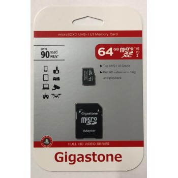 Κάρτα Μνήμης Gigastone Microsdxc Uhs-1 64Gb C10 Prime Series Με Sd Αντάπτορα Up To 90 Mb/S