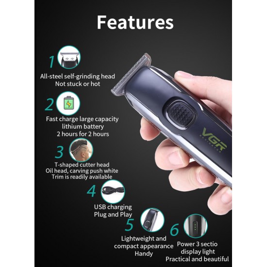 VGR Rechargeable Shaver Hair Trimmer Beard Trimmer for Men V-020