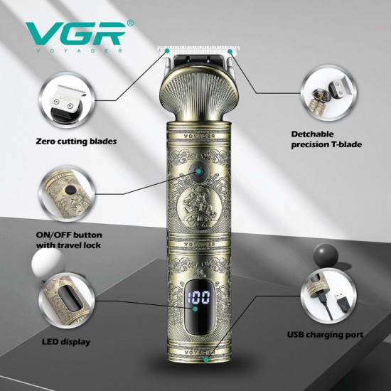 VGR Professional Hair Trimmer Zero Cutting USB Charging Led Display Cord& Cordless V-962