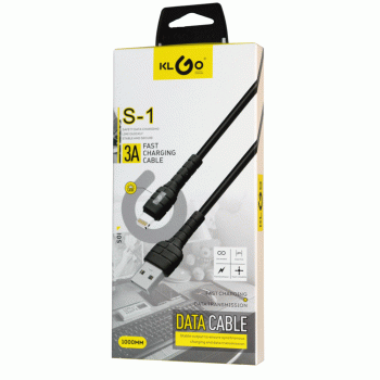 KLGO S1 3A 1M LIGHTNING USB QUICK CHARGE FAST MOBILE CHARGING CABLE - BLACK