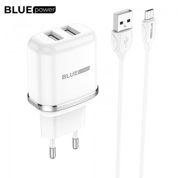 Blue Power Wall Charger Blba25A Outstanding 2 X Usb With Microusb Cable White