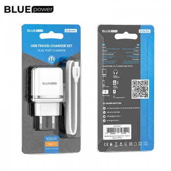 Blue Power Wall Charger Blba25A Outstanding 2 X Usb With Type C Cable White