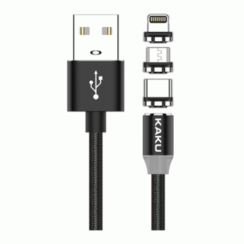 KAKU (KSC-320) BRAIDED / MAGNETIC USB TO LIGHTNING / TYPE-C / MICRO USB CABLE 1M - BLACK