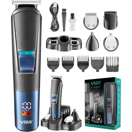 VGR V-108 Professional 10 in 1 Grooming Kit with LED Display, All in one Trimmer for Men,Suitable for Face, head, Nose VGR V-108 Professional 10 in 1 Grooming Kit with LED Display, All in one Trimmer for Men,Suitable for Face, head, Nose